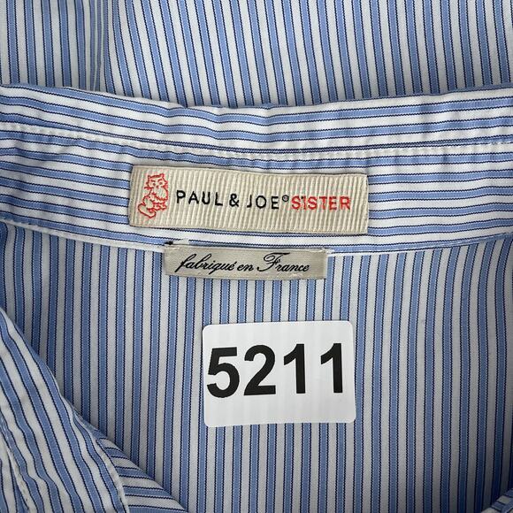 Paul & Joe Sister Dress Women M/L Blue Striped Shirt Trapeze Ruffle Preppy READ - Picture 7 of 9